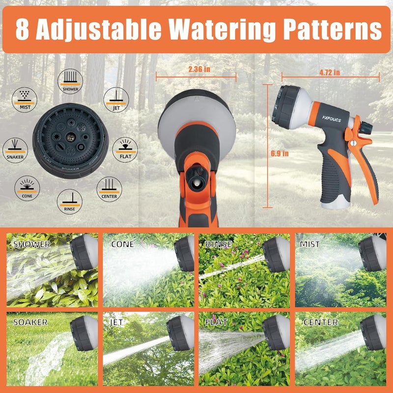 FXFOUCS Garden Hose Nozzle Sprayer– this high heavy-duty spray nozzle offer 8 watering patterns for watering plants, lawns & gardens, washing cars, household cleaning and showering pets. (Dark Orange) - Image 2